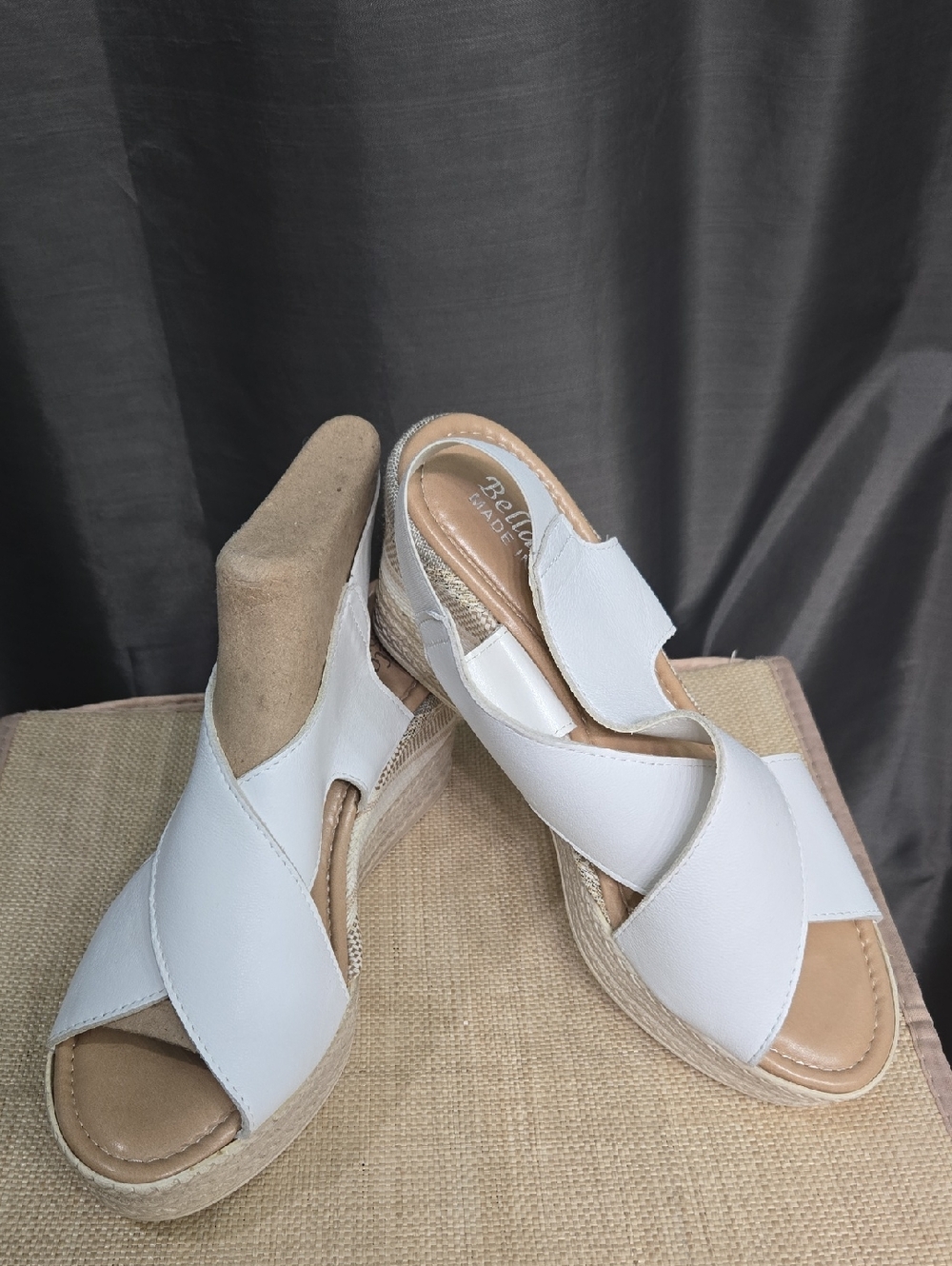 Bella Vita White Crisscross Espadrille Wedge Sandals with Slingback